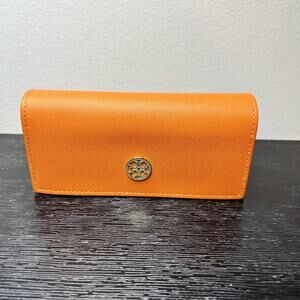 🆕 NWOT Tory Burch Sunglasses Case Orange with Gold Emblem Logo Leather Like